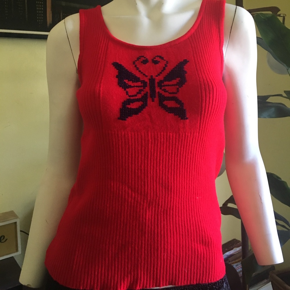 Vintage Red Butterfly Tank Top